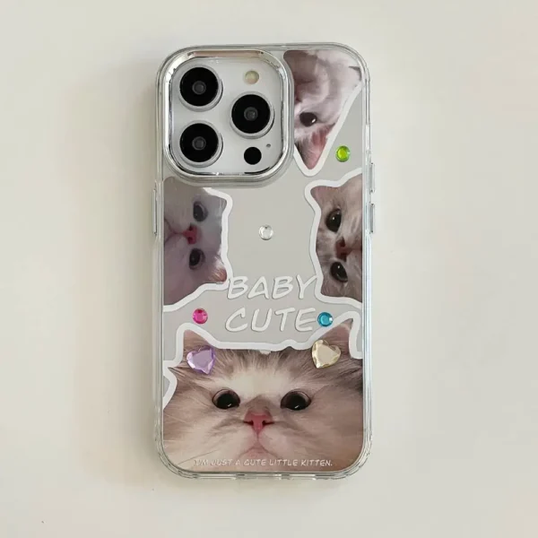 Baby Cute Kitten Mirror Case with Stickers