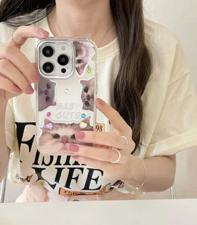 Baby Cute Kitten Mirror Case with Stickers