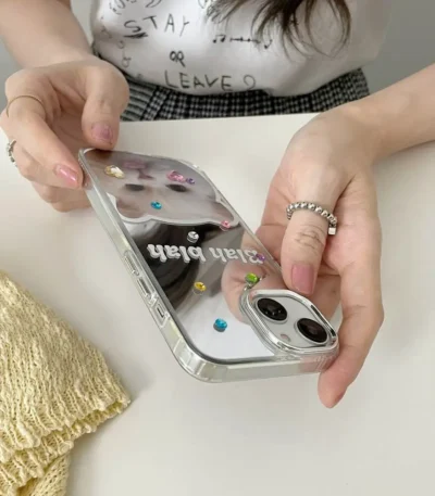 Blah Blah Cat Mirror Case with Sticker