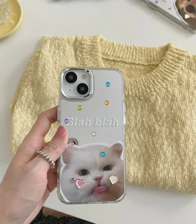 Blah Blah Cat Mirror Case with Sticker