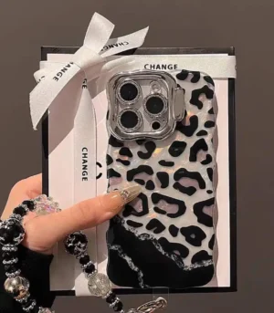 Luxe Leopard Glow Case with Charm and Phone Stand