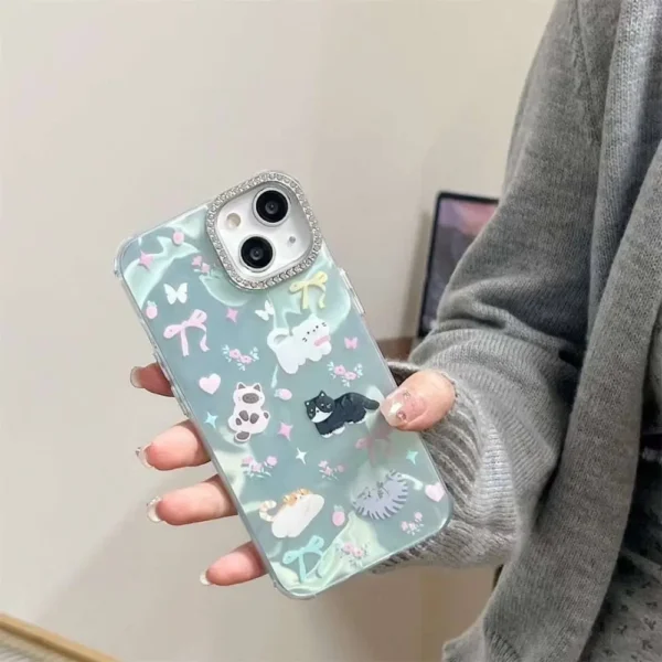 Playful Kitten Dreams Holographic Case with Pendant Charm