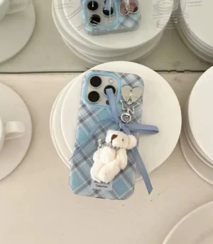 Blue Plaid Teddy Charm Phone Case