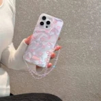 Pink Hearts Holographic Case with Beaded Charm