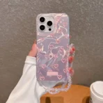 Pink Hearts Holographic Case with Beaded Charm