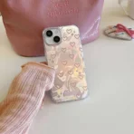 Pink Hearts Holographic Case with Beaded Charm