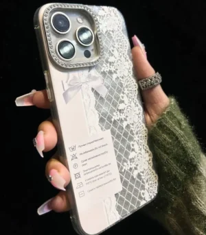 Timeless Lace Design Phone Cover with Charm