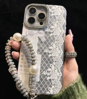 Timeless Lace Design Phone Cover with Charm