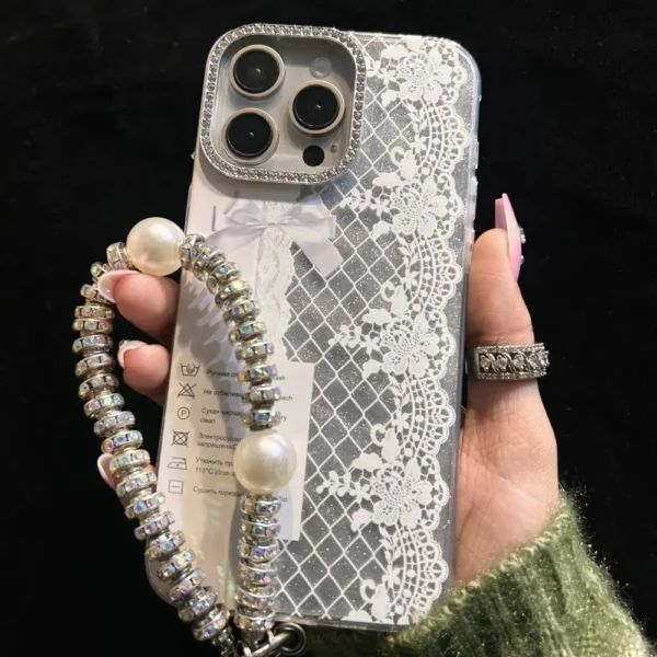 Timeless Lace Design Phone Cover with Charm