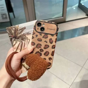 Fierce & Fluffy Leopard Case with Fuzzy Heart Strap