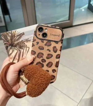 Fierce & Fluffy Leopard Case with Fuzzy Heart Strap