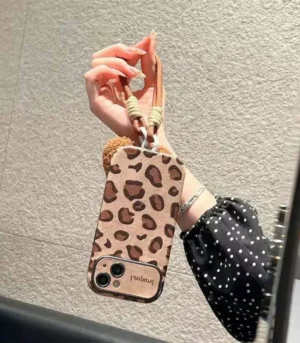 Fierce & Fluffy Leopard Case with Fuzzy Heart Strap