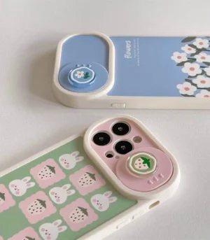 Pastel Floral & Bunny Grid Camera Slider Case