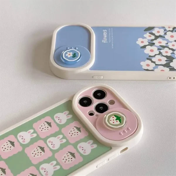 Pastel Floral & Bunny Grid Camera Slider Case