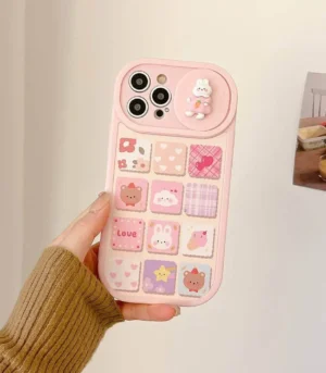 Kawaii Pastel Bunny Grid Slider Camera Protection Case