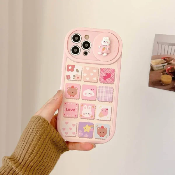 Kawaii Pastel Bunny Grid Slider Camera Protection Case