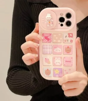 Kawaii Pastel Bunny Grid Slider Camera Protection Case