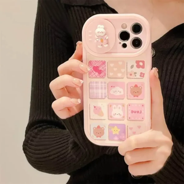 Kawaii Pastel Bunny Grid Slider Camera Protection Case