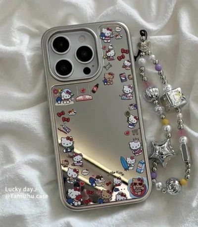 Hello Kitty Mirror iPhone Case with a Beaded Charm Strap