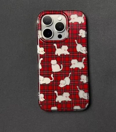 Red Plaid Cat Aesthetic Phone Case