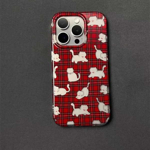 Red Plaid Cat Aesthetic Phone Case