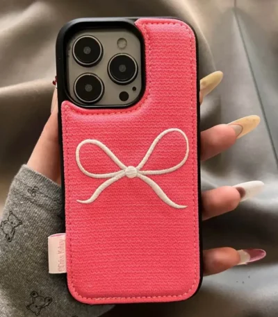 Pink Bow Faux Leather Phone Case