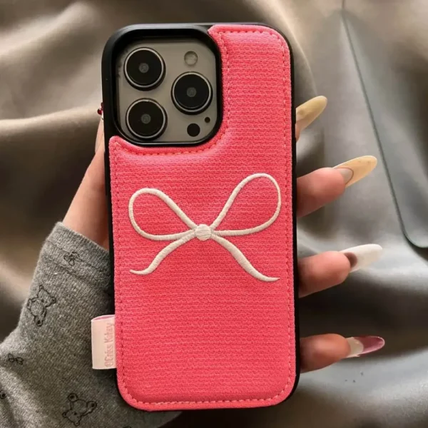 Pink Bow Faux Leather Phone Case