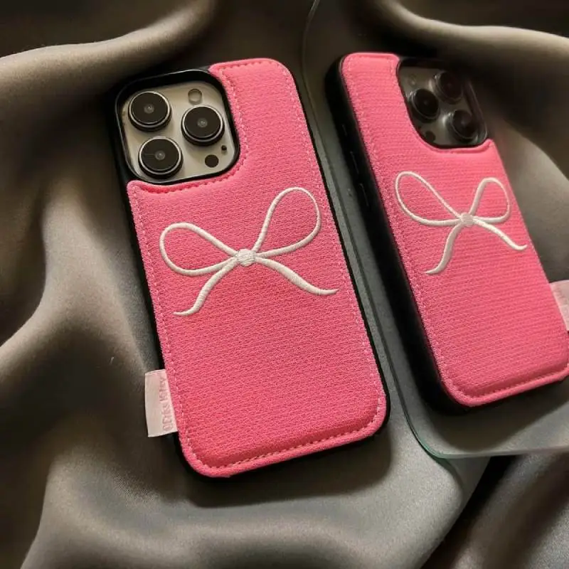 Pink Bow Faux Leather Phone Case