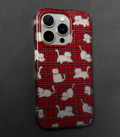 Red Plaid Cat Aesthetic Phone Case