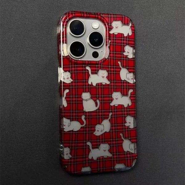 Red Plaid Cat Aesthetic Phone Case